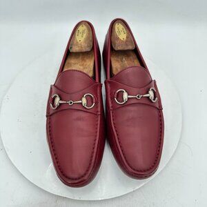 Gucci Damo Men Size UK8 US8.5 Red Burgundy Leather Horsebit Slip On Loafer Shoes